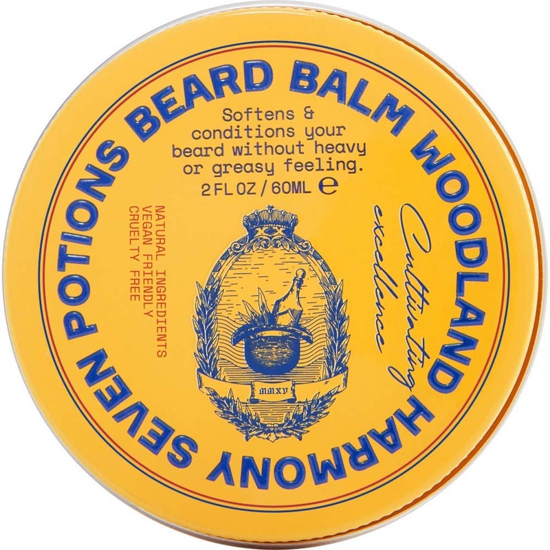 Seven Potions Beard Balm 2 oz. 100% Natural Softener with Jojoba Oil - Nourishes, Softens, Stops Itch, and Leaves Healthy Shiny Beard (Woodland Harmony) - Image 1